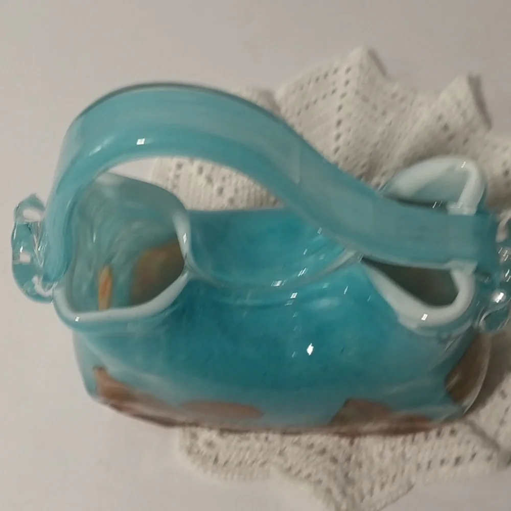 Glass Blue‎ With Gold Bronze Marks Handbag Bag Vase Purse Vintage - Picture 6 of 7